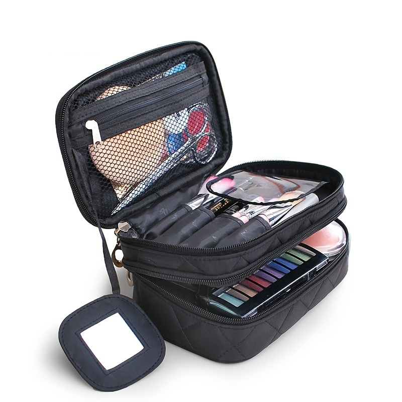 Yesbay Cosmetic Bag Double Layer Large Capacity Waterproof Men Women Smooth  Zipper Toiletry Bag Handbag for Travel 