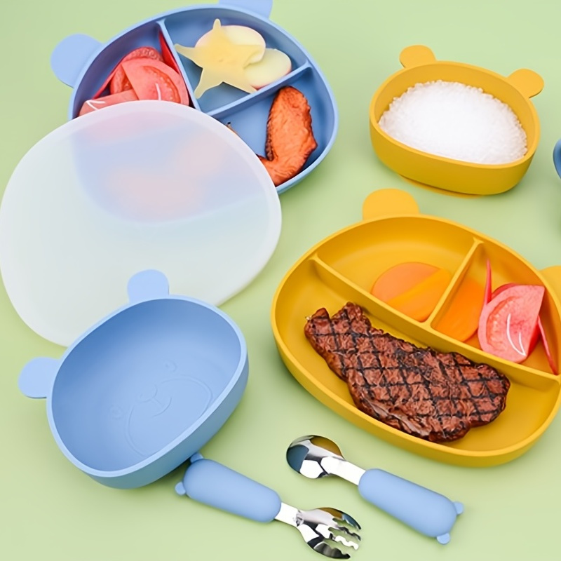 Platos para bebé Platos de silicona para bebés, ventosa dividida irrompible  para arroz, frutas, bocadillos, trona, campamento Meterk Platos para bebé