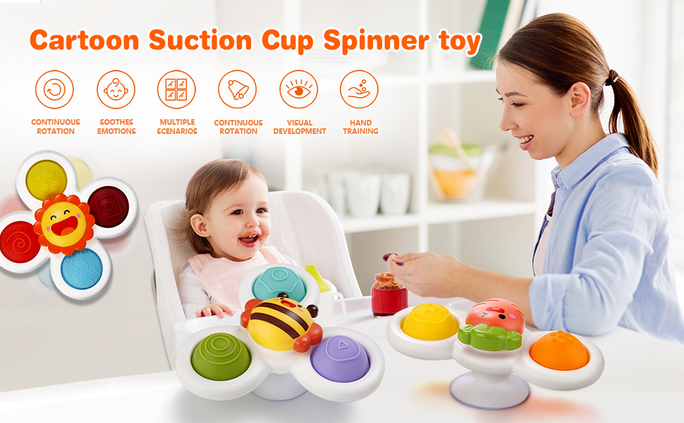3pcs Suction Cup Spinning Top Toy - Baby Gift Ideas 1-3 year old baby  decompression rotating toy, gift for boys and girls 