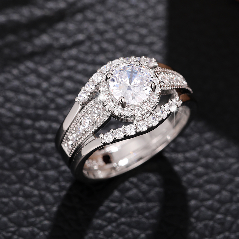 Image of Luxury Elegant Women Ring, Copper, 4-prong Setting, Synthetic Zirconia, Classic Claw Setting, Princess Romantic, For April Birthstone, Valentine's Day, Wedding, Party, Daily Casual, Gift- Occasion