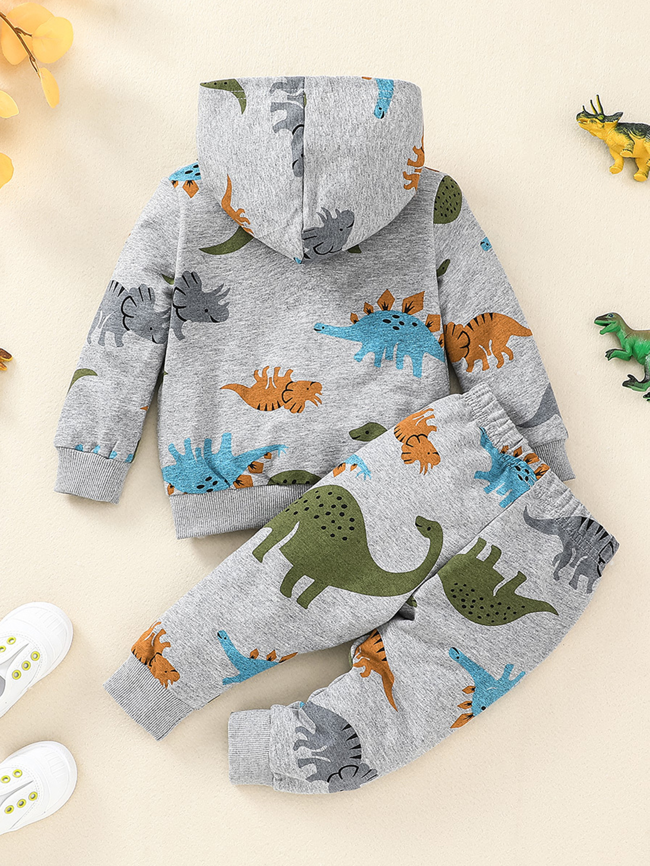 Boys and Girls Toddler Cute Dinosaur Painting Print Sweatshirt Hoodie, Pullover + Pants Set for Autumn and Winter,Temu