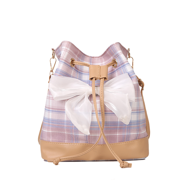 Mini Bucket Bag Geometric Pattern Drawstring Design With Bag Charm