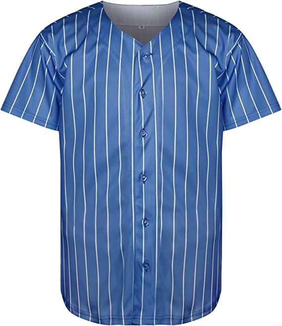 Unisex Button Down Plain Blue Stripe Baseball Jerseys | YoungSpeeds