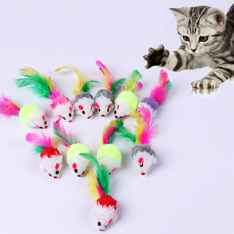 Cat Teaser Mouse Shaped Colorful Tail Plush Mice Cat Toy Realistic ...