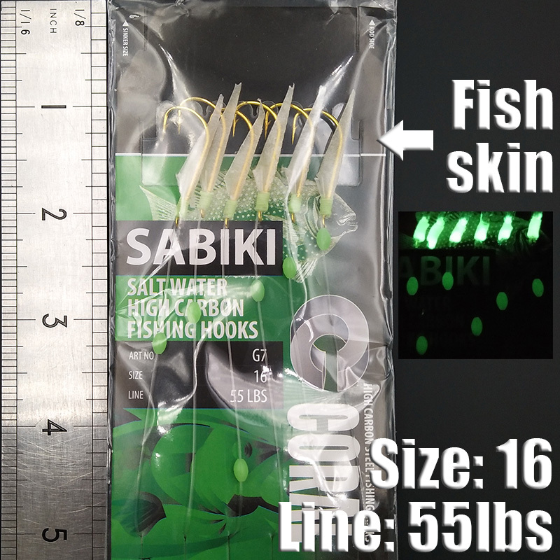 Sabiki Fish Skin Bait Rigs High Carbon Hook Luminous Bead