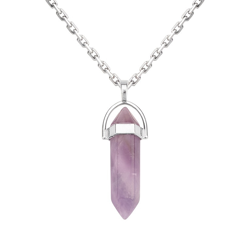 Natural Stone Hexagonal Crystal Necklace Fashion Enchantment Healing