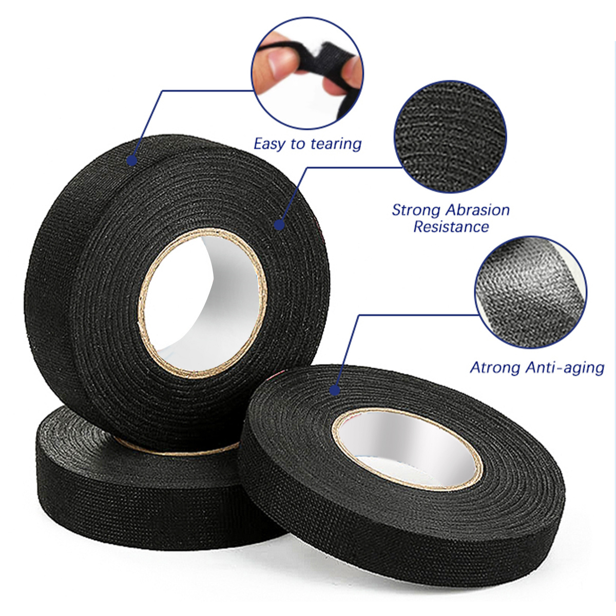 19mm*15m Adhesive Cloth Fabric Tape For Car Auto Cable Harness Wiring Loom  1~5P