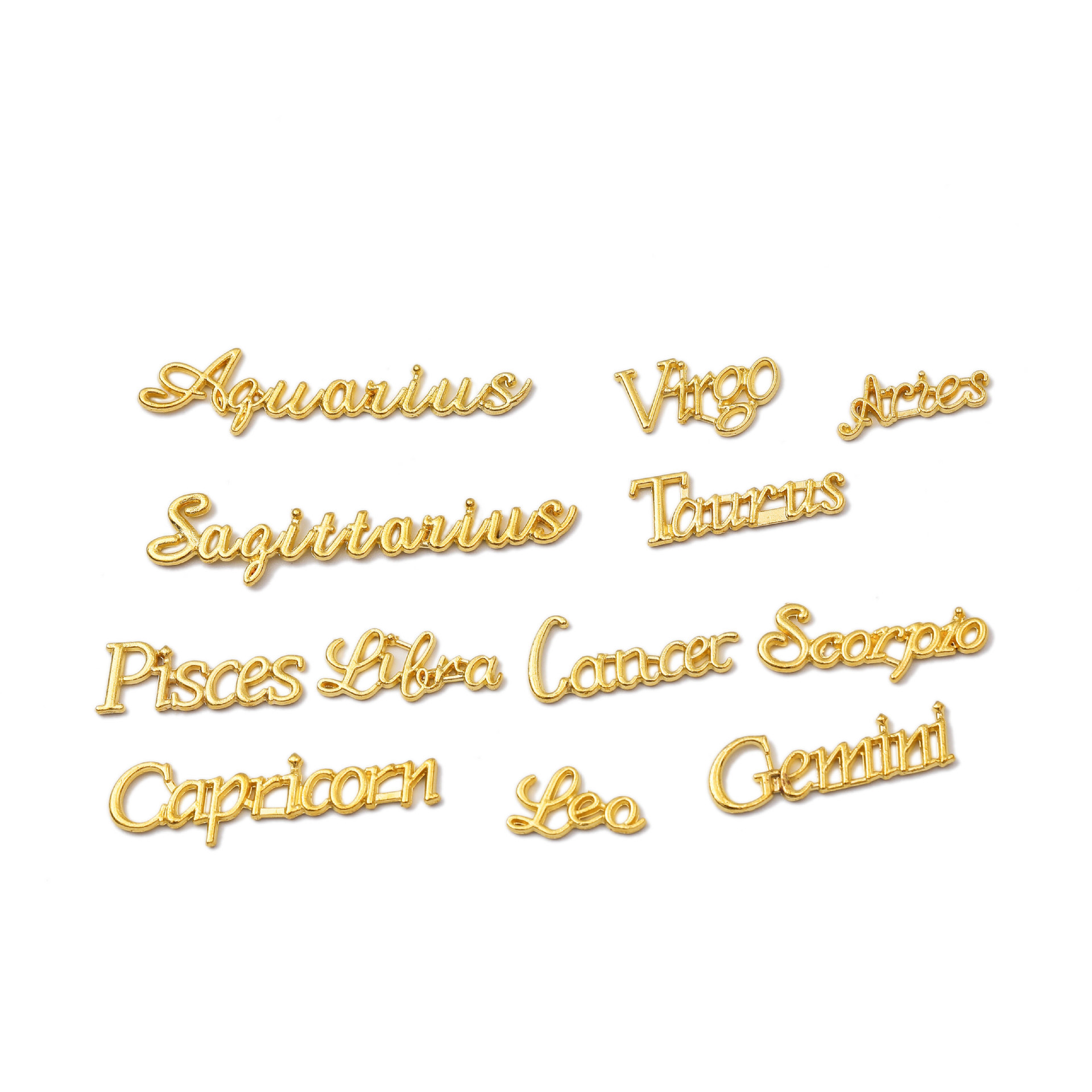 Golden Zodiac Charm Alloy Twelve Zodiac Sign Word - Temu