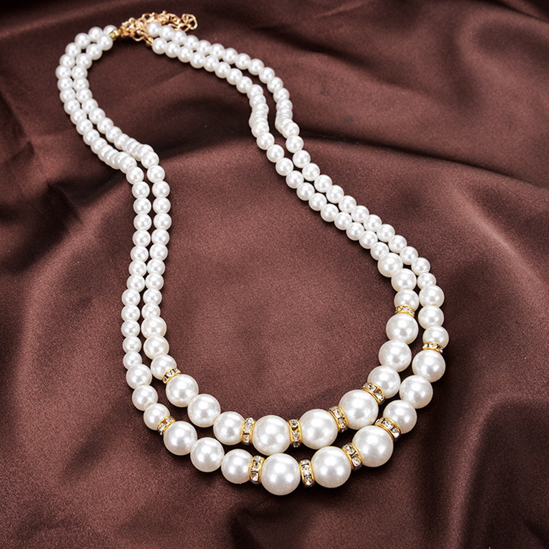 Sweet Temperament Rhinestone Pearl Double Layer Necklace