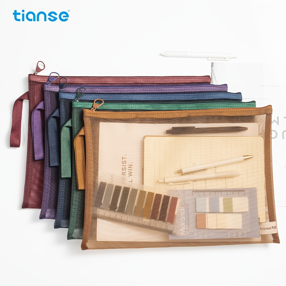 

1/5pc Tianse A4 A5 Mesh File Folder, Soft Foldable, Zipper File Folder For School Home Work Office Organization