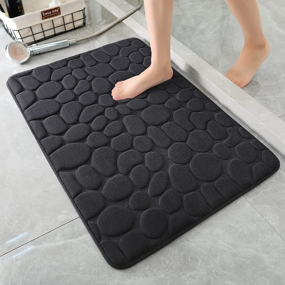 Memory Foam Bathroom Rugs Set Cobblestone Embossed Ultra - Temu