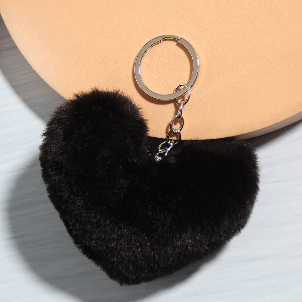 Cute Love Heart Mink Fur Fluffy Handbag Purse Car Key ring Phone Key Chain