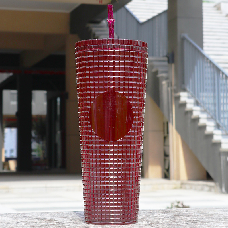 Studded Tumbler with Lid and Straw, 24oz Reusable Double Wall