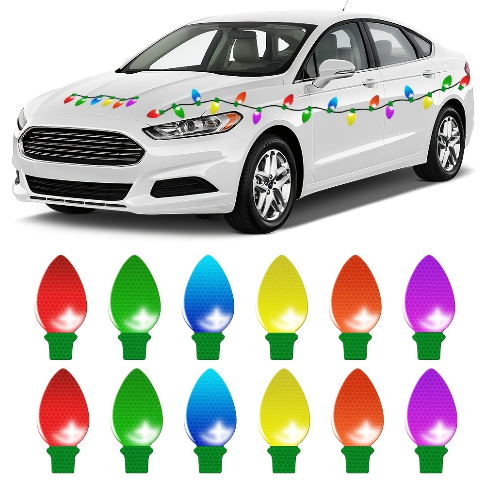 1 Set, Christmas Light Bulb Shaped Reflective Magnetic Stickers, Honeycomb Lattice Soft Magnetic Trunk Body Stickers, Automobile Magnet Decorations