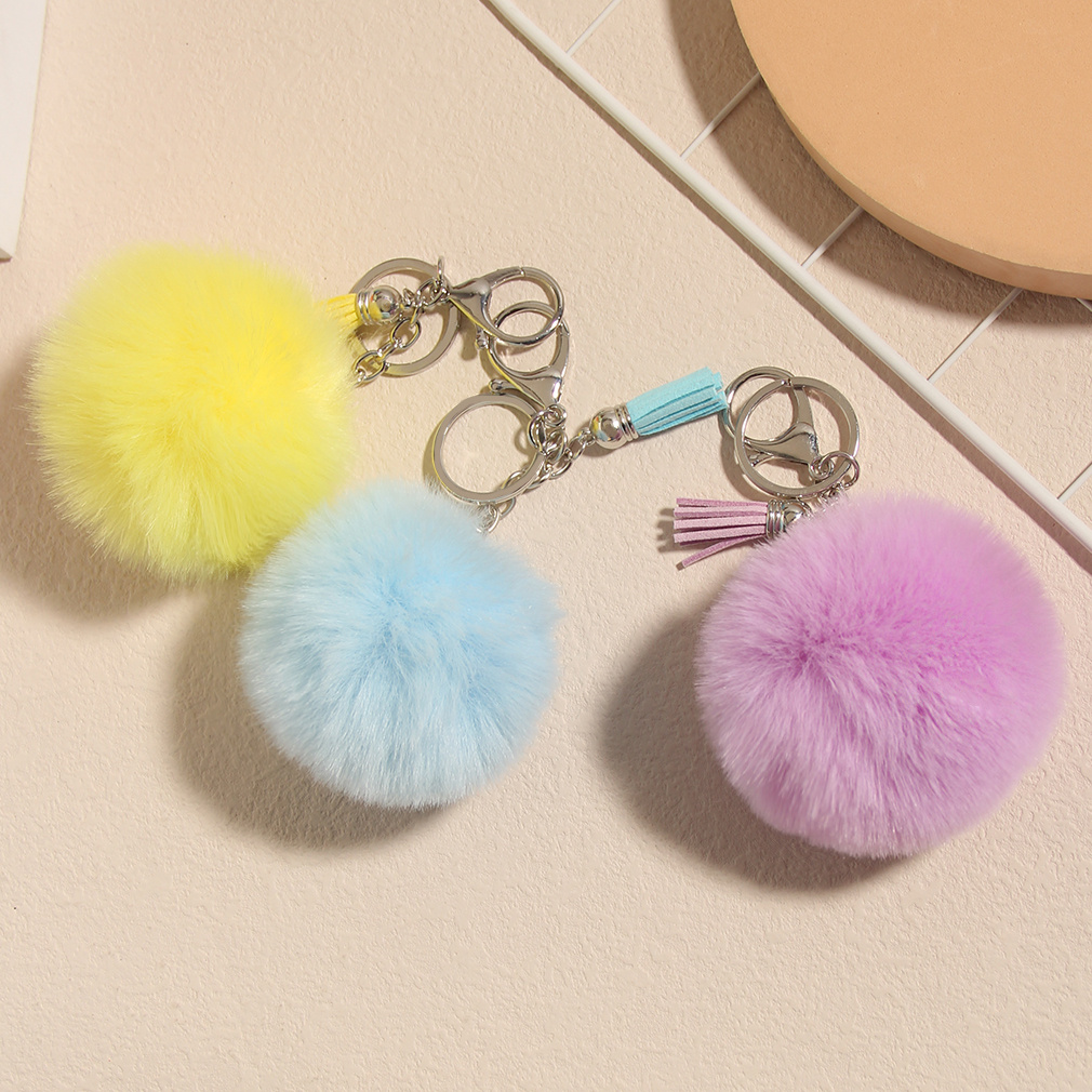 Unpafcxddyig Pom Pom Keychain Artificial Fur Puff Ball Keychains Fluffy  Tote Pendant Car Bag Charm