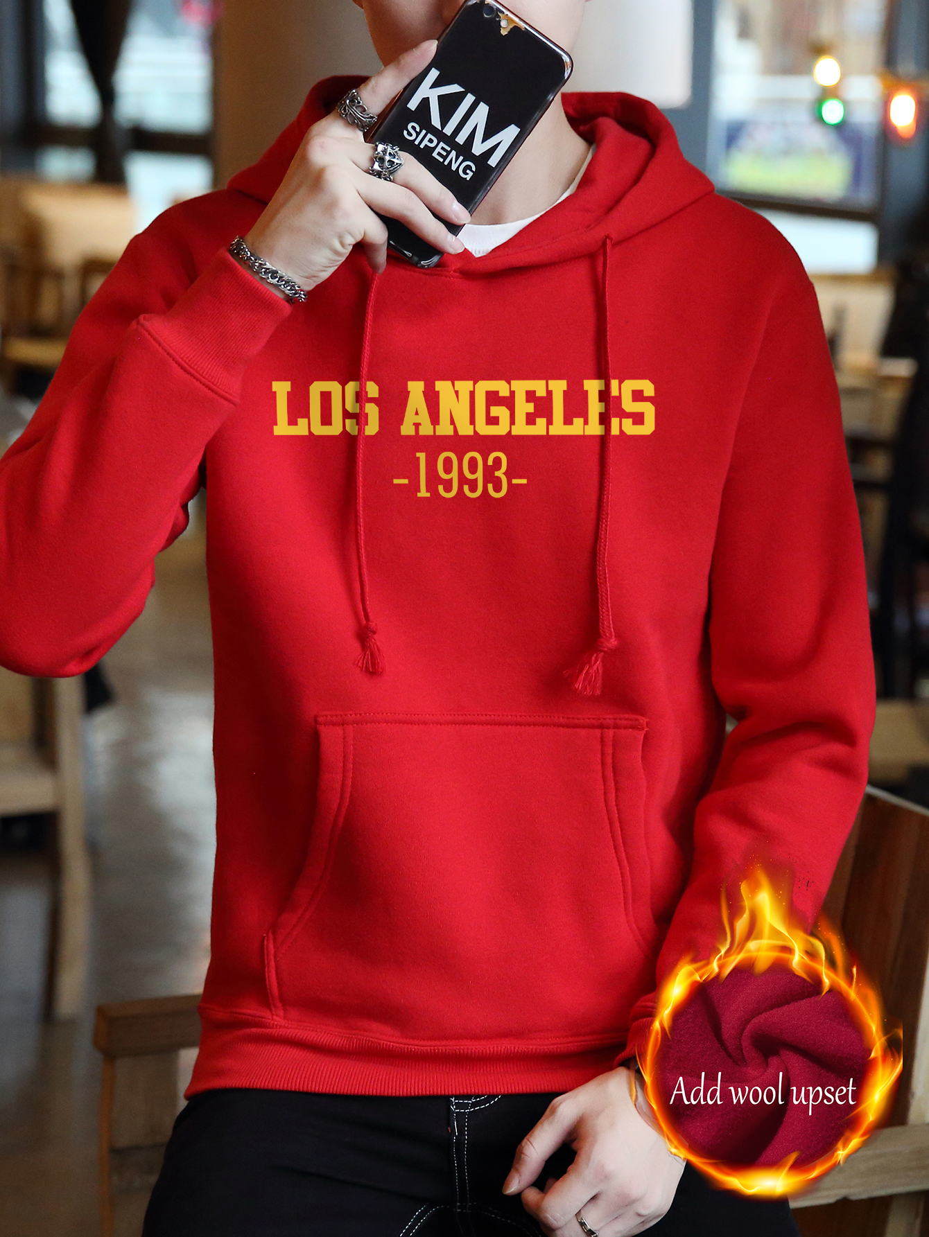 Men's Warm Hoodie, 'los Angeles ' Letter Printed Long Sleeve