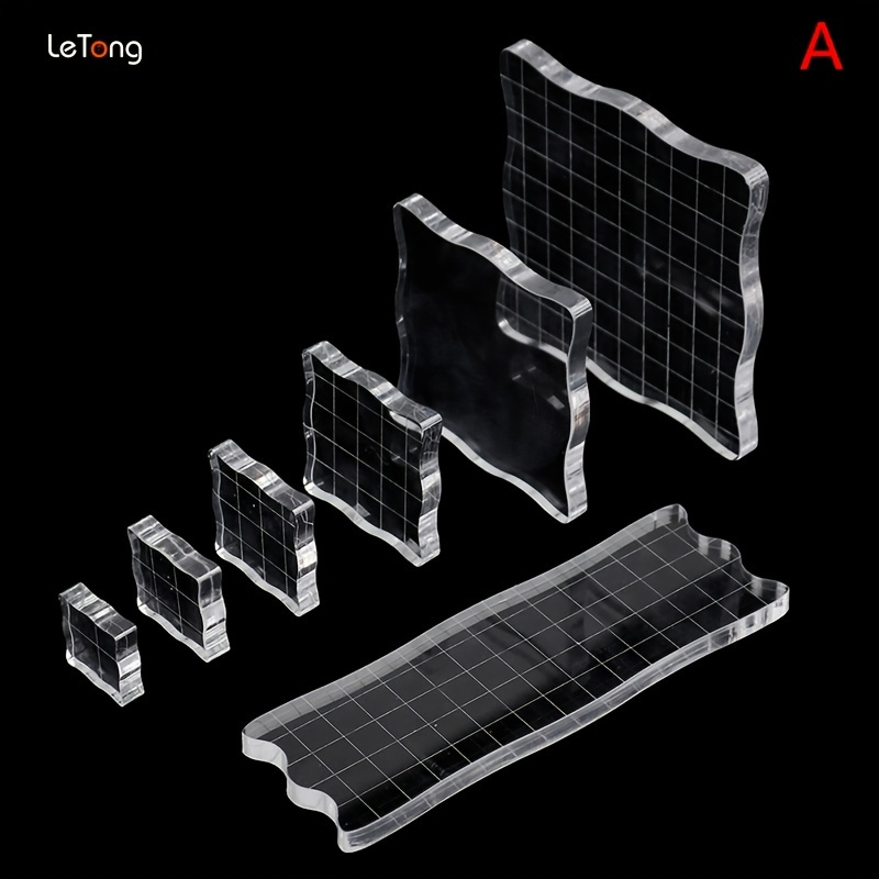 Acrylic Clear Stamping Blocks with Grid,transparent Stamp Blocks Pad for Scrapbooking Color Stamping Process Essential Tools(1010cm)