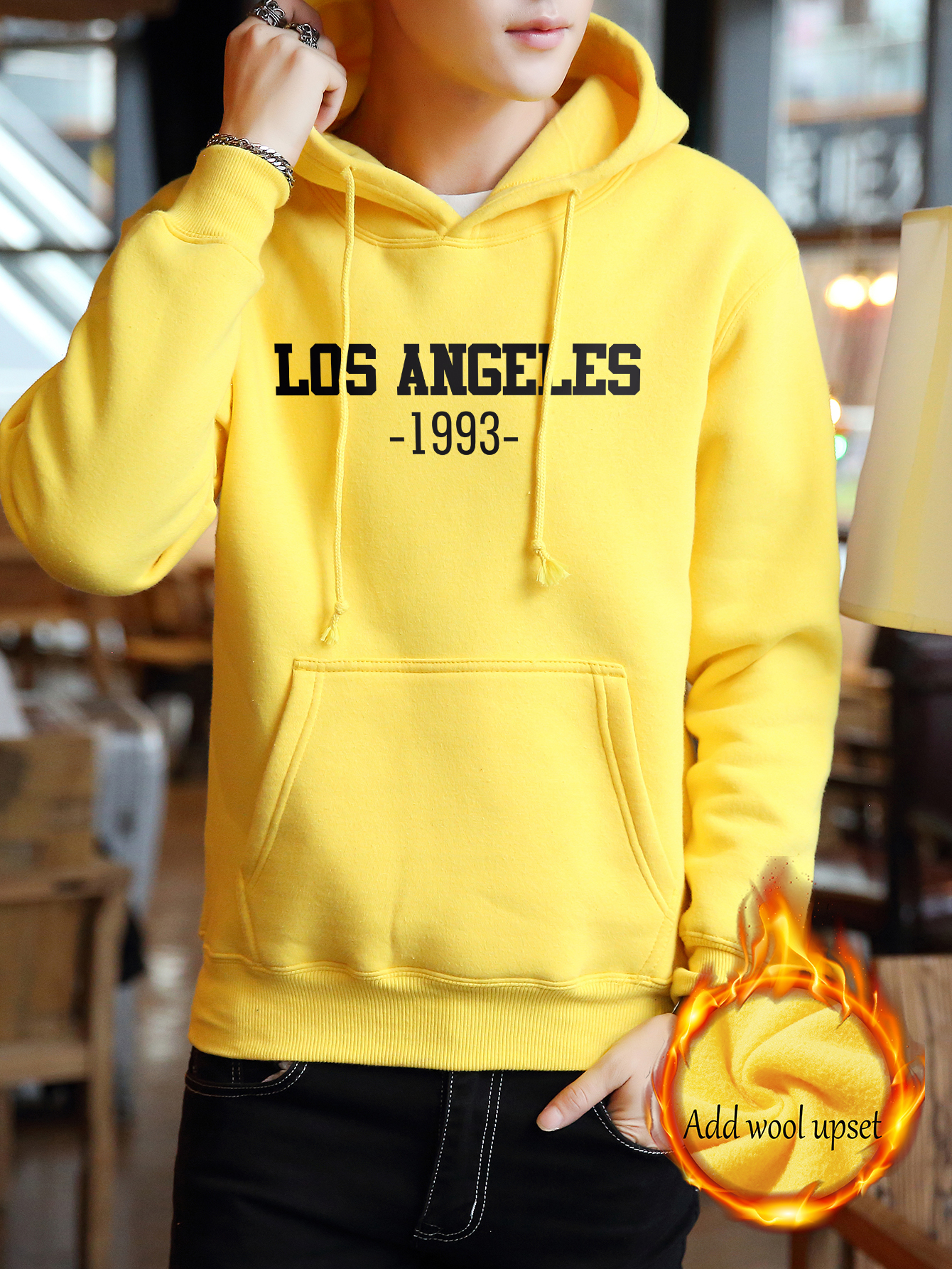 Men's Warm Hoodie, 'los Angeles ' Letter Printed Long Sleeve