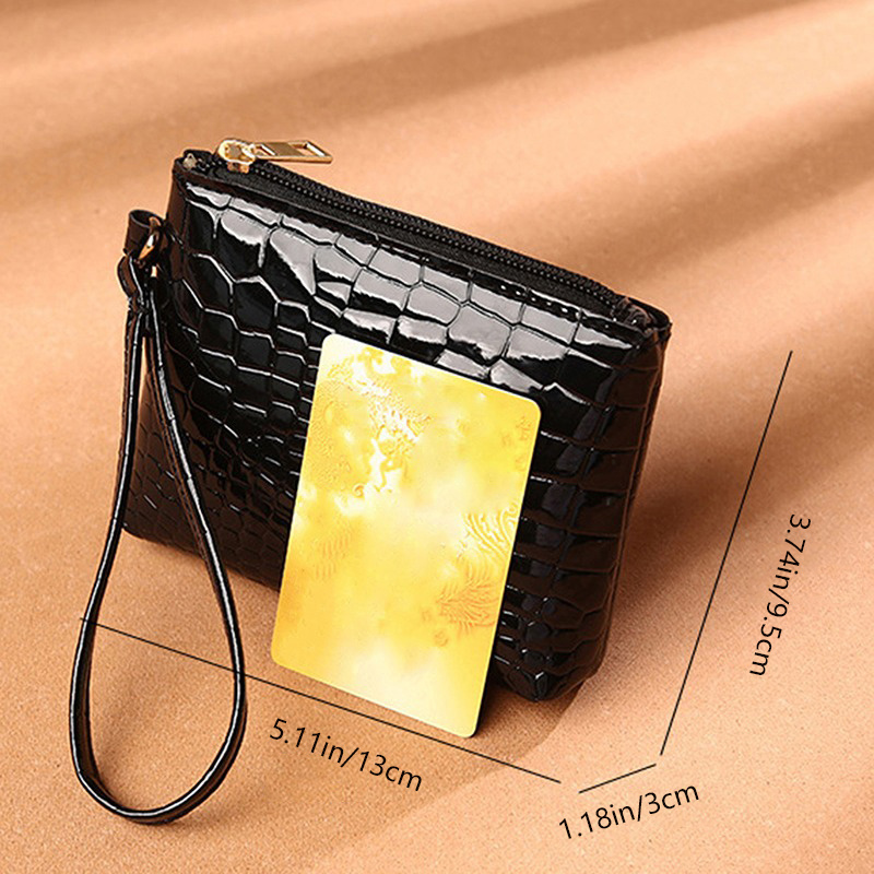 Small Crocodile Pattern Coin Purse Faux Leather Wallet With Zipper Simple Multi Purse With Wristband