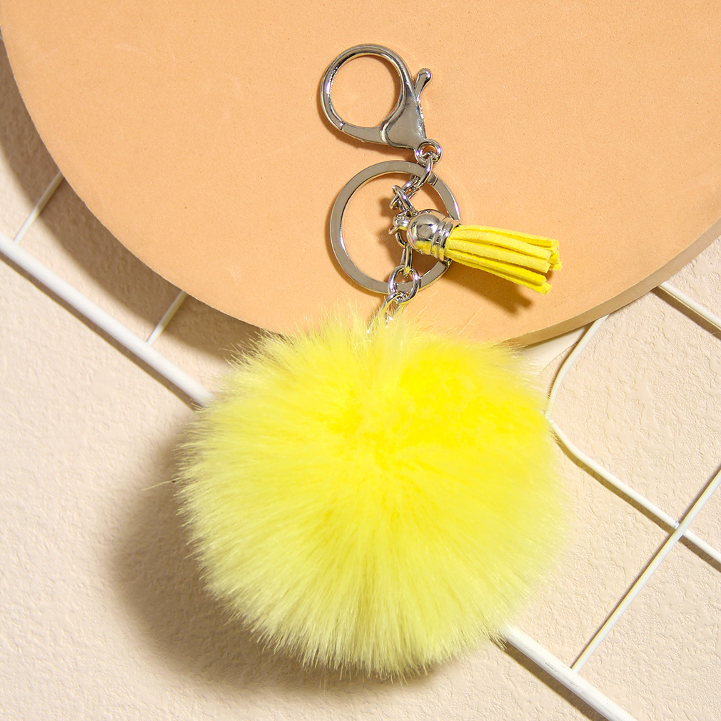 Faux Rabbit Fur Ball PomPom Charm Key Chain Gold Plated Keychain Car Key  Ring