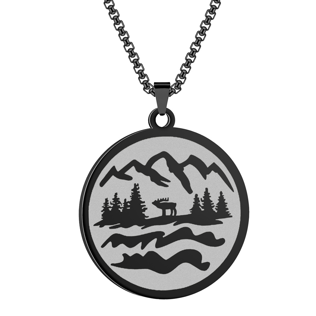 1pc Hiking Engraved Mountain Pendant Necklace For Men Medallion