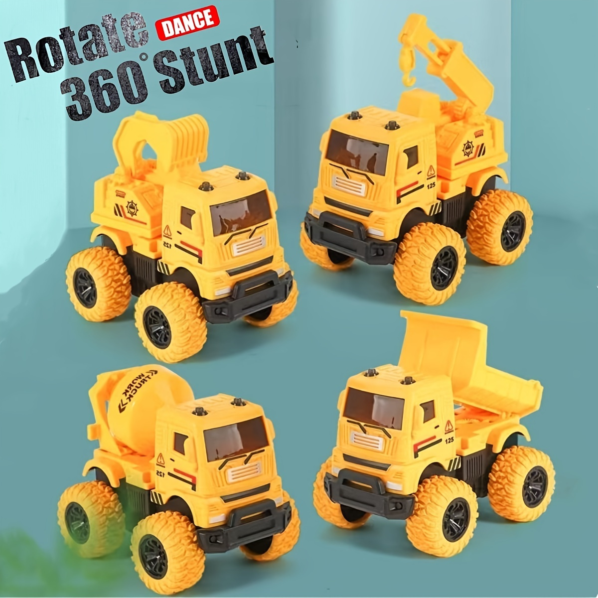 TEMI - Juego de vehículos de construcción fundidos a presión de juguete  para niños de 3, 4, 5 y 6 años de edad, incluye alfombra de juego,  vehículos