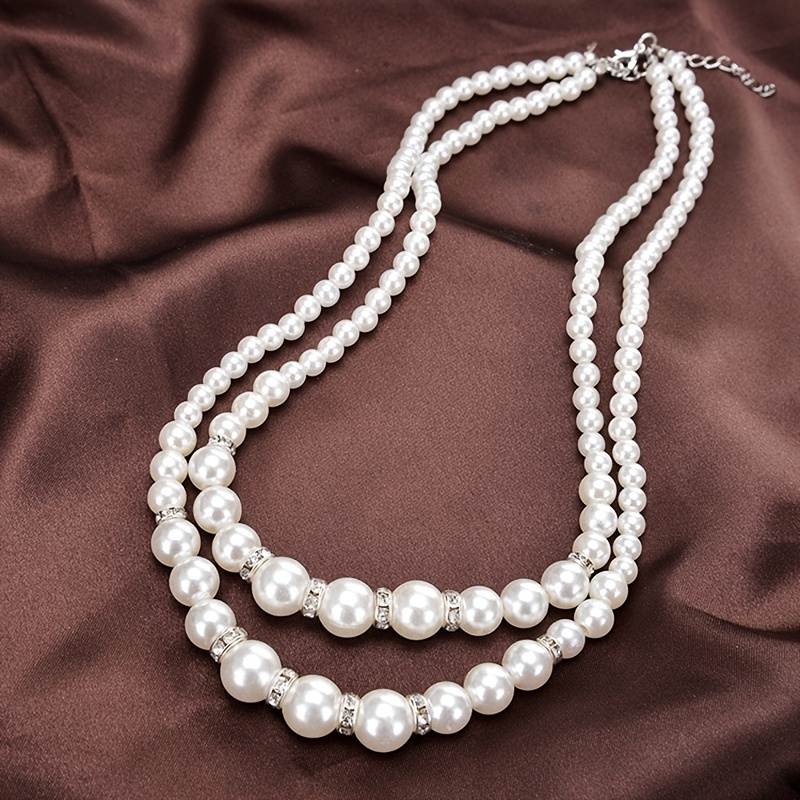 

Fashion Jewelry Sweet Temperament Rhinestone Pearl Double Layer Necklace