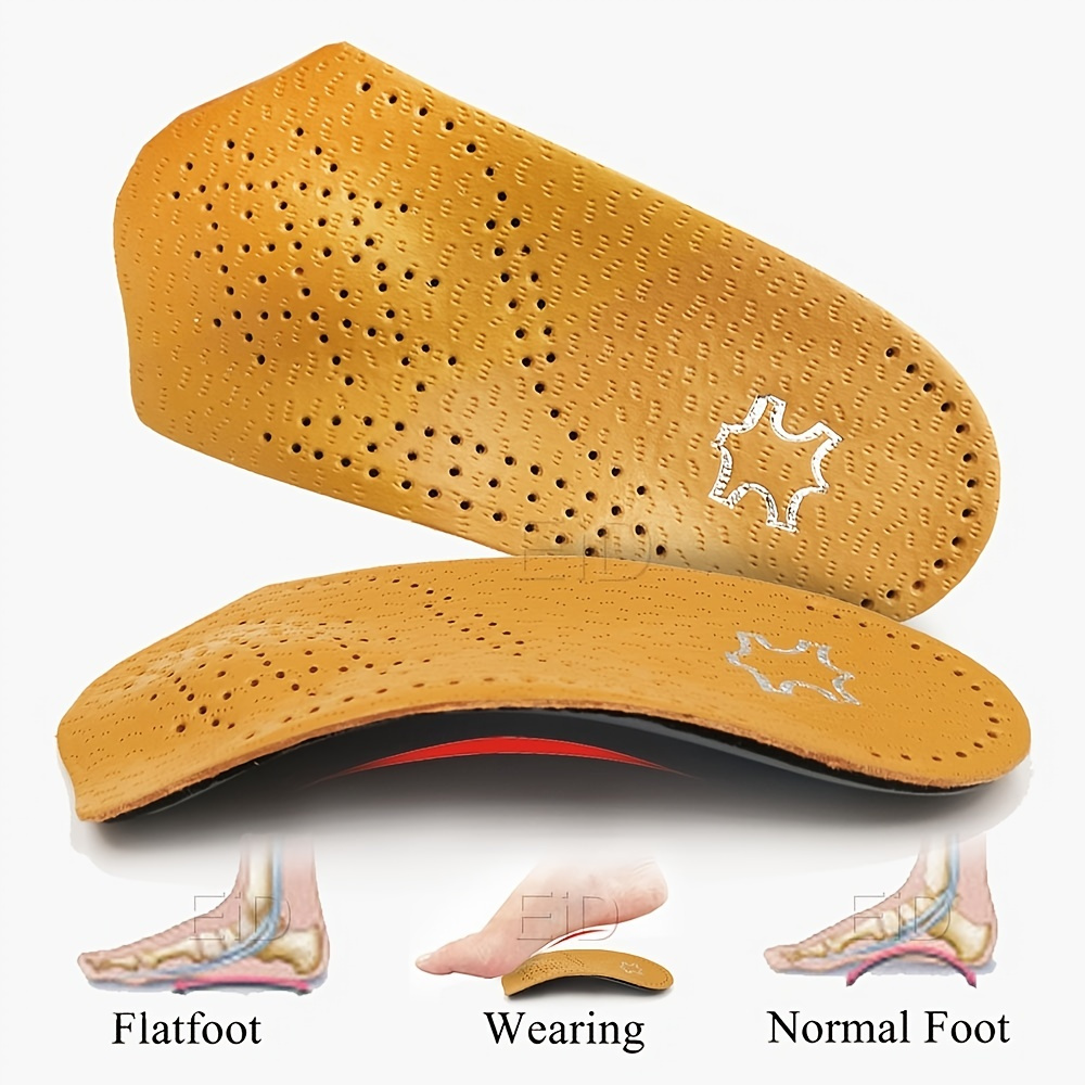 1pair Arch Correcting Insoles Yellow Leather Arch Half Cushion Flat Foot Insoles For Men And Women Invisible Non-Slip Thickened Arch Half Cushion