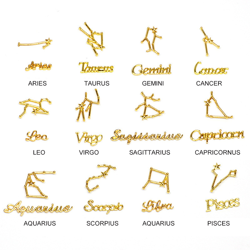 Beadthoven 36pcs Zodiac Sign Letter Word Charms Pendants Mixed Color Alloy  12 constellation Zodiac Symbol Astrology Dangle Charms for Jewelry Making