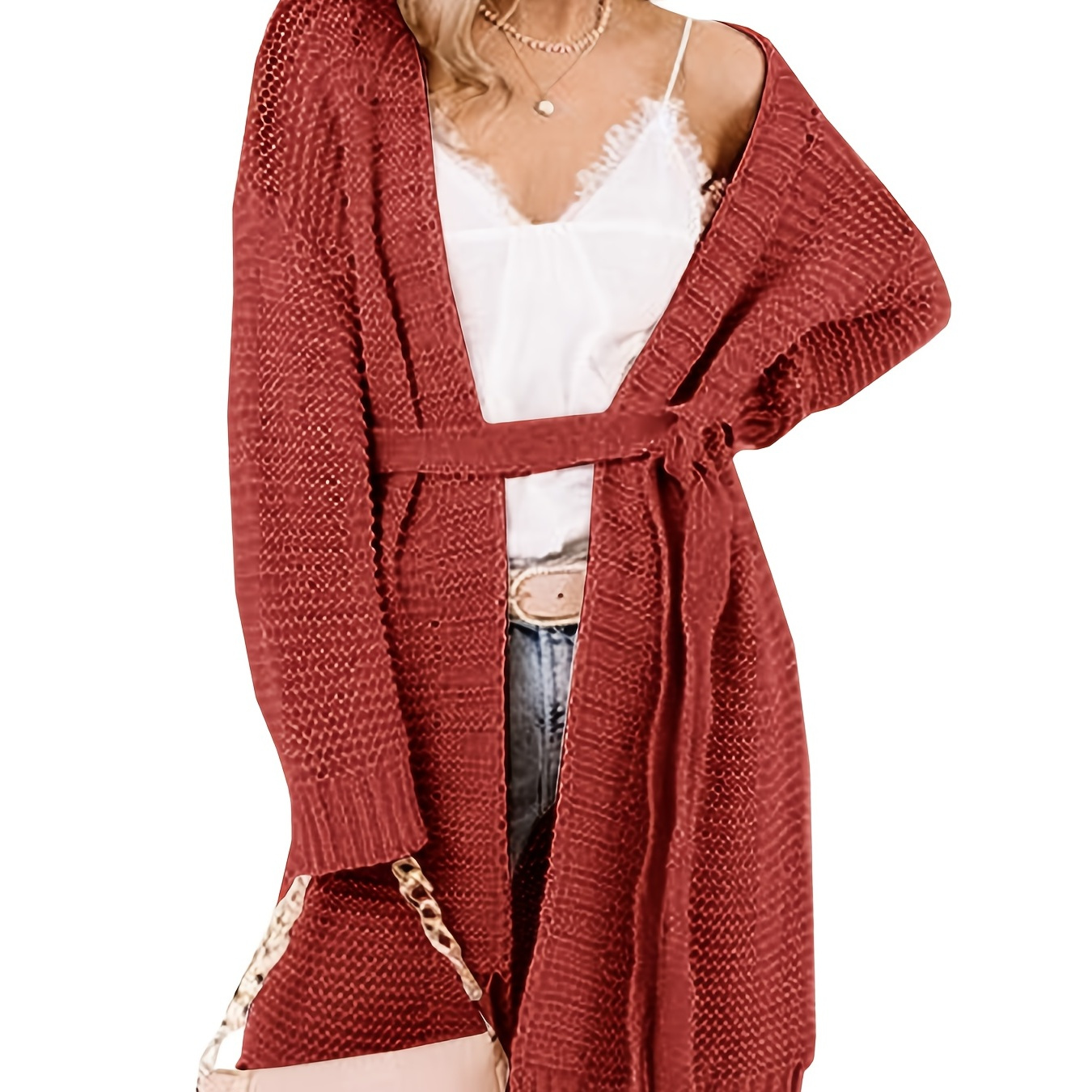 

Long Sleeve Solid Knitted Cardigan, Casual Every Day Sweater For Fall & Winter, Women's Clothing