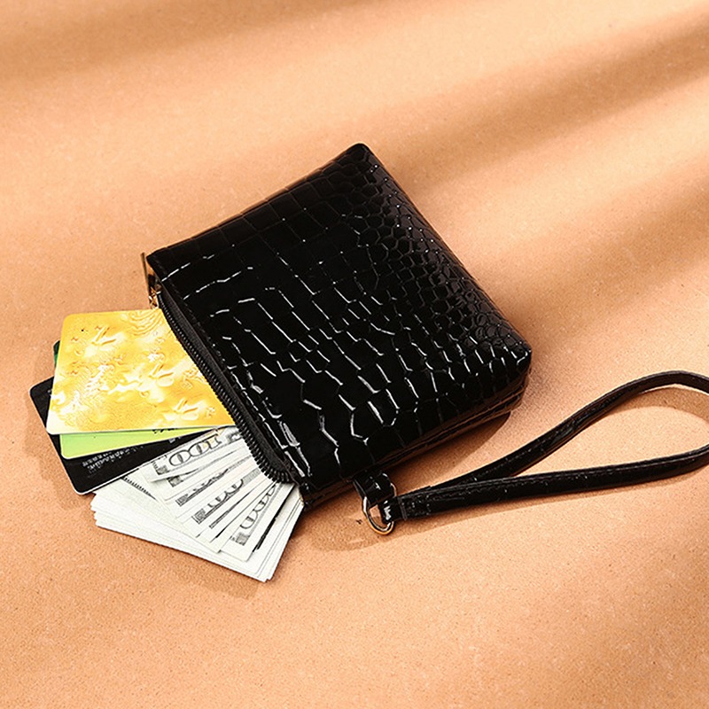 Small Crocodile Pattern Coin Purse Faux Leather Wallet With Zipper Simple Multi Purse With Wristband