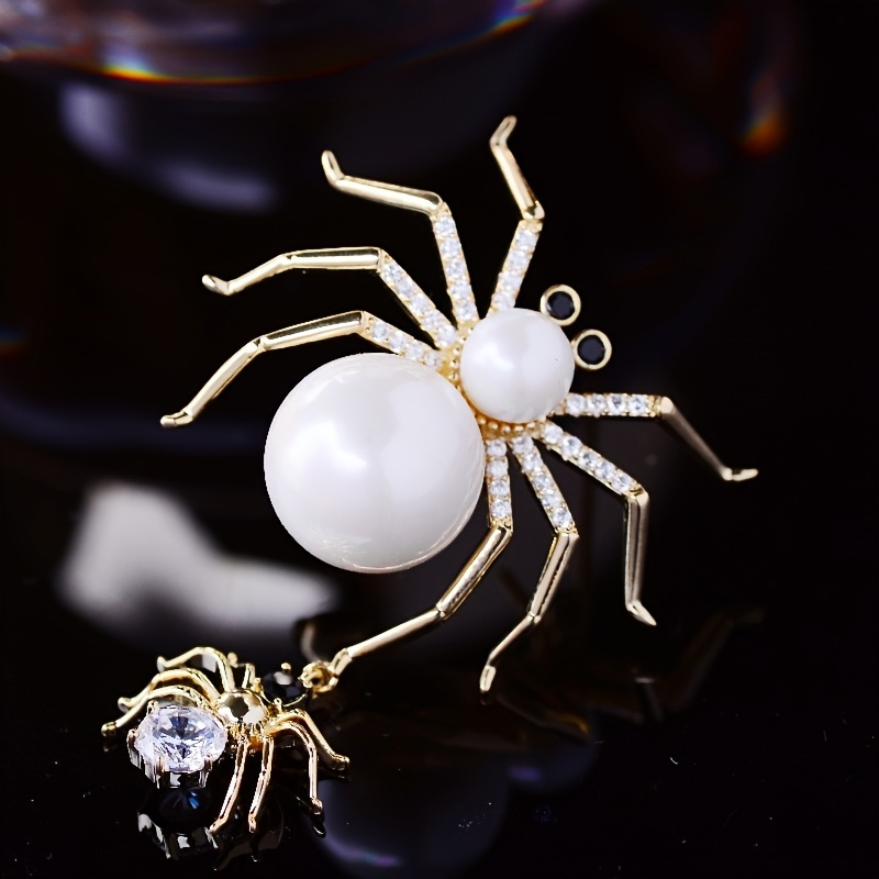 Vintage Style Halloween Spider Clear Zircon Crystal Woman Brooch