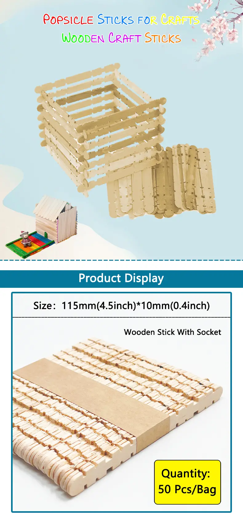 Wooden Craft Sticks Or With Socket Wooden Popsicle Craft - Temu