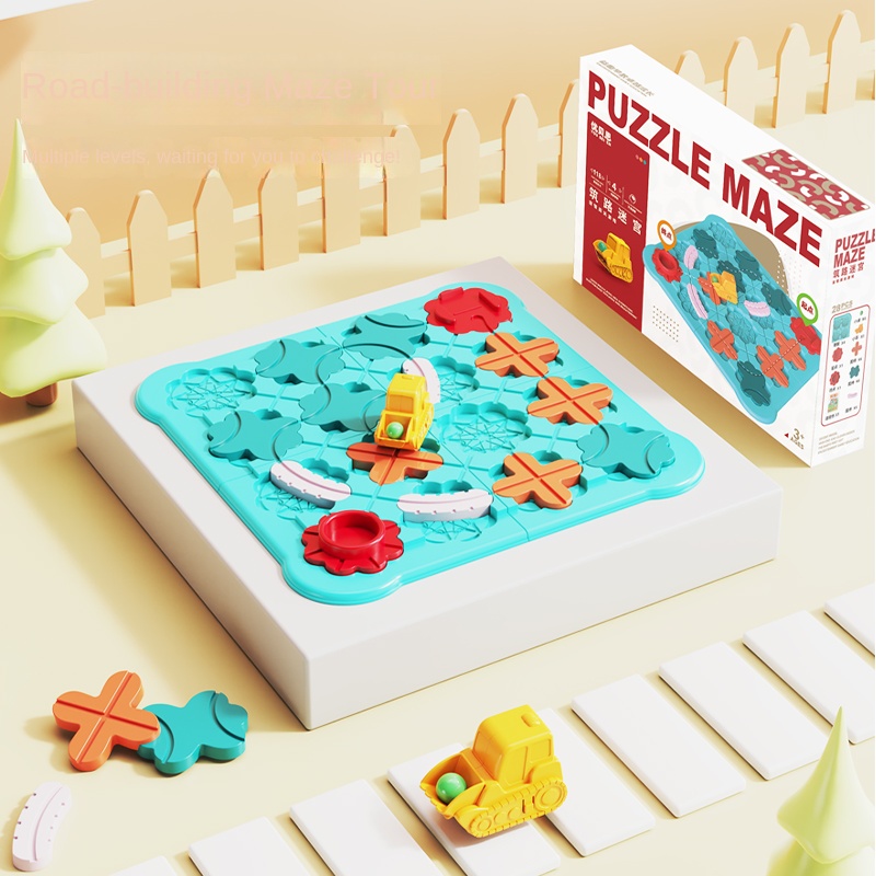 Jeu de Construction de Route Logique pour Enfants, Jeux de Société de Piste  Voiture de Puzzle avec Boule de Labyrinthe en Marbre