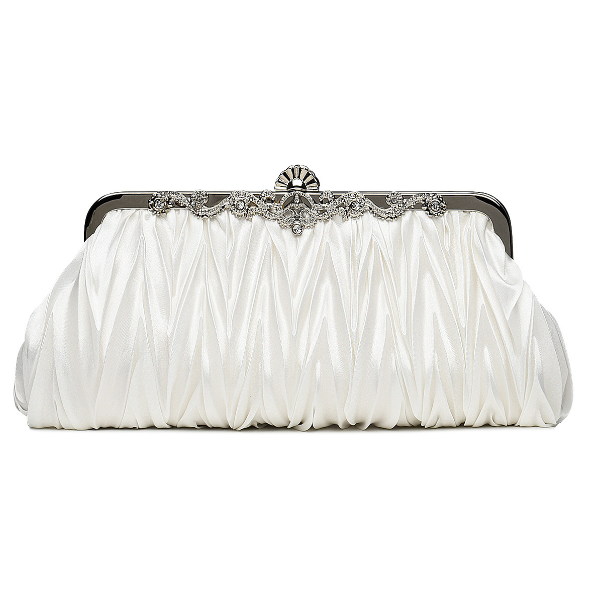 Rhinestone Ruched Clutch Purse with Chain for Party