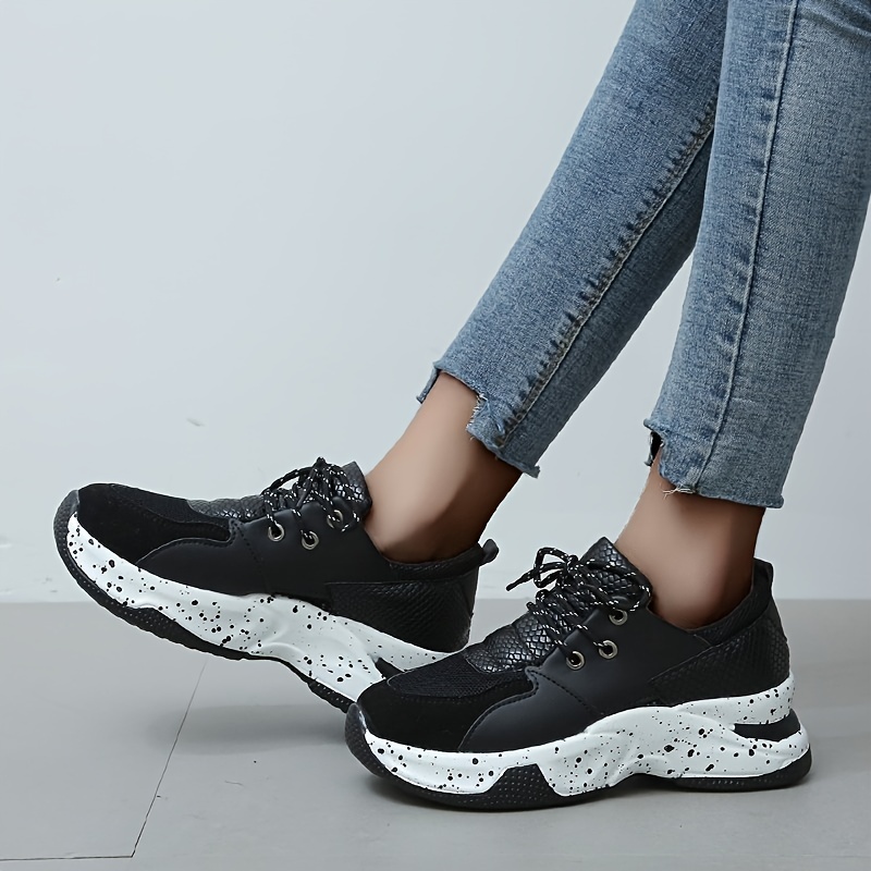 Women's Leopard Print Sneakers Faux Leather Lightweight Low Top Lace Up ...