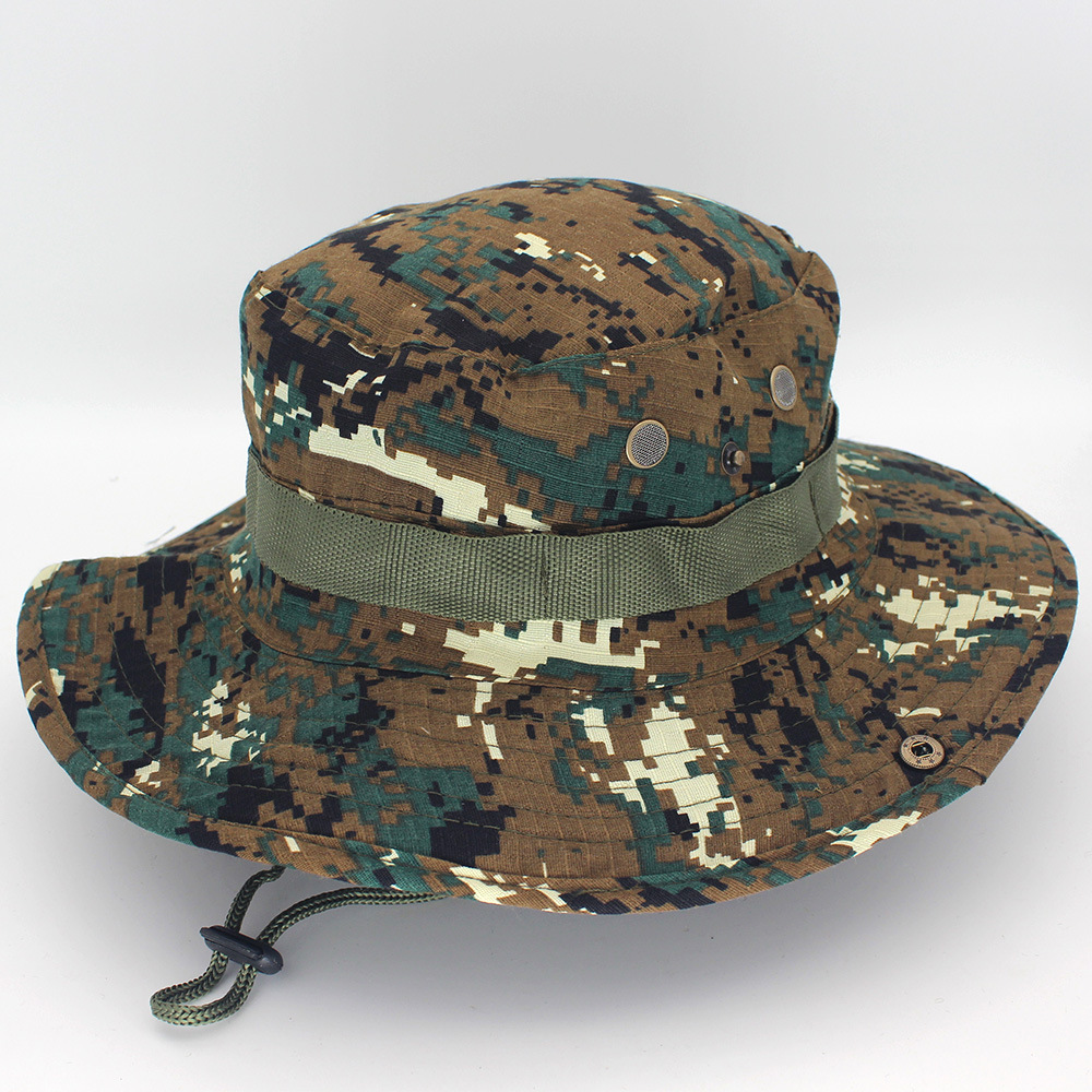 Camo Print Vacation Sun Protection Hat, Men's Outdoor Fashion Round Edge Cotton Woven Hiking Jungle Desert Bucket Hat,Temu