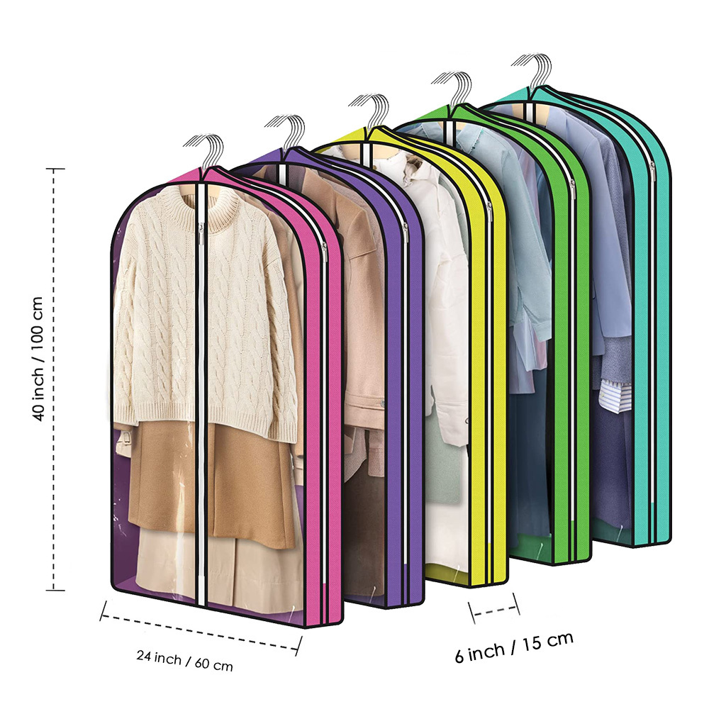 Garment Bags, Clear Moth Proof Suits Cover for Hanging Clothes Closet Storage Travel, Plastic Protector for Coat, Jacket, Sweater, Shirts, 23.6 inch x