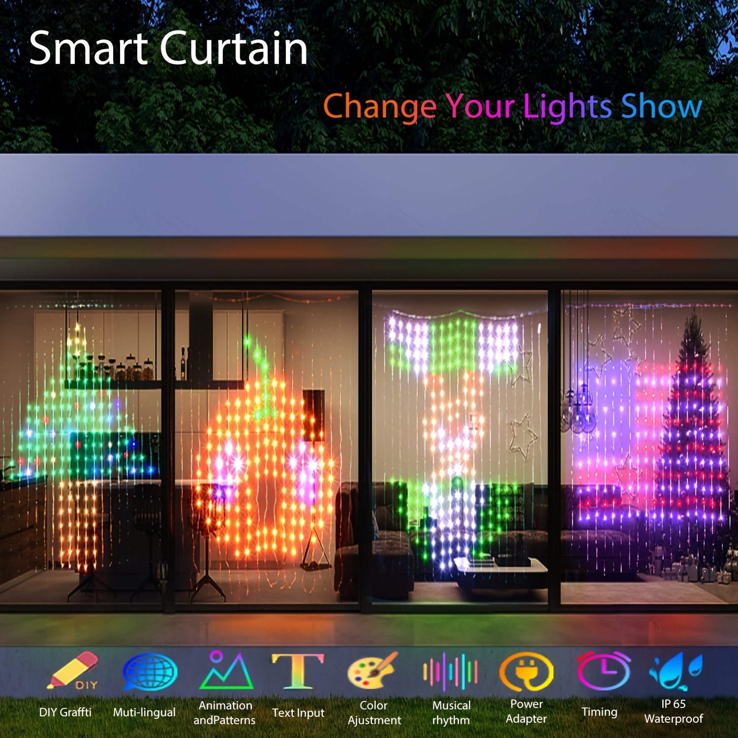 Cortina de luz LED inteligente con aplicación, cortina de luces LED con  programable y sincronización musical, bricolaje dinámico, IP65 impermeable