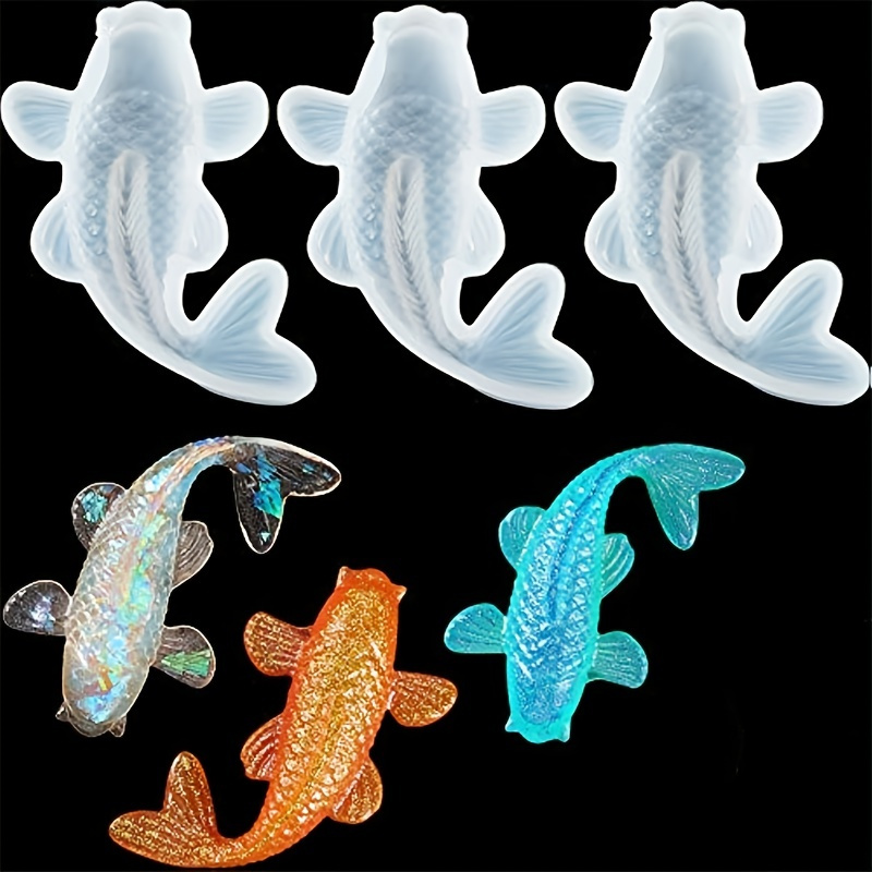 

3 Pieces Koi Fish Koi Goldfish Diy Pendant Epoxy Molds Fish Fondant Moulds With Twelve Color Sequins For Diy Pendant Charms Making Jewelry