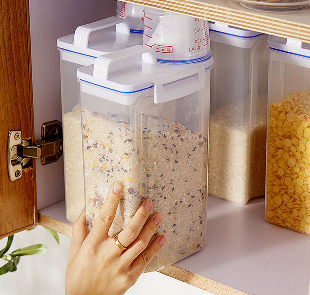 Large Plastic Bucket Moisture-proof Transparent Sealed Rice Storage Box  Kitchen Cylinder Flour Miscellaneous Grain Bucketes