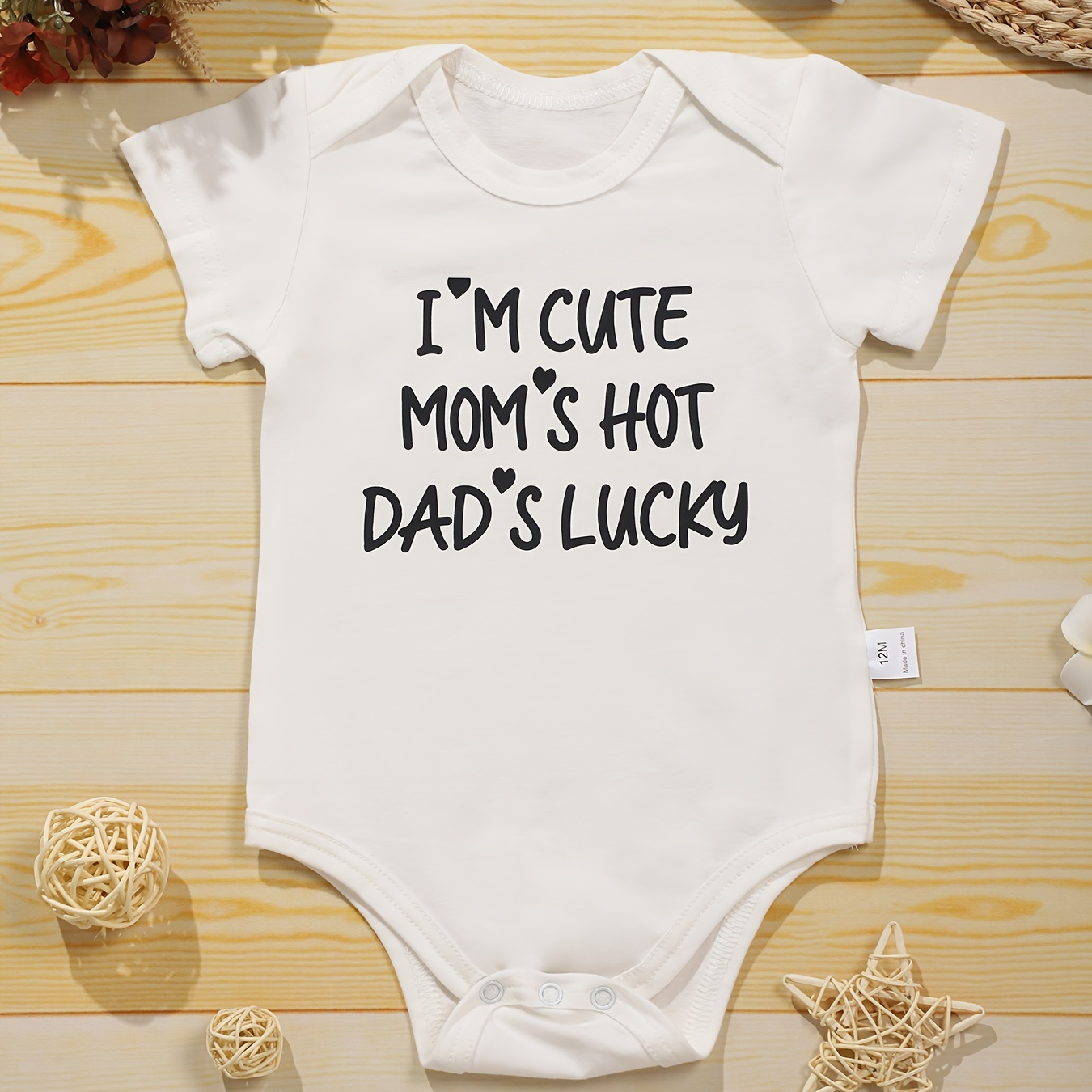 

Baby Girls Cute "i'm Cute" Print Romper, Simple Short Sleeve Soft Comfortable Cotton Bodysuit For Summer