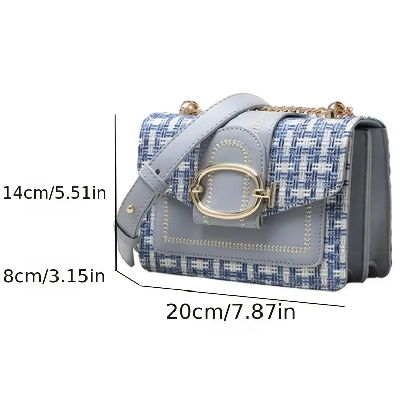 mini plaid pattern tweed bag buckle decor shoulder square bag chain crossbody flap purse for everyday details 6