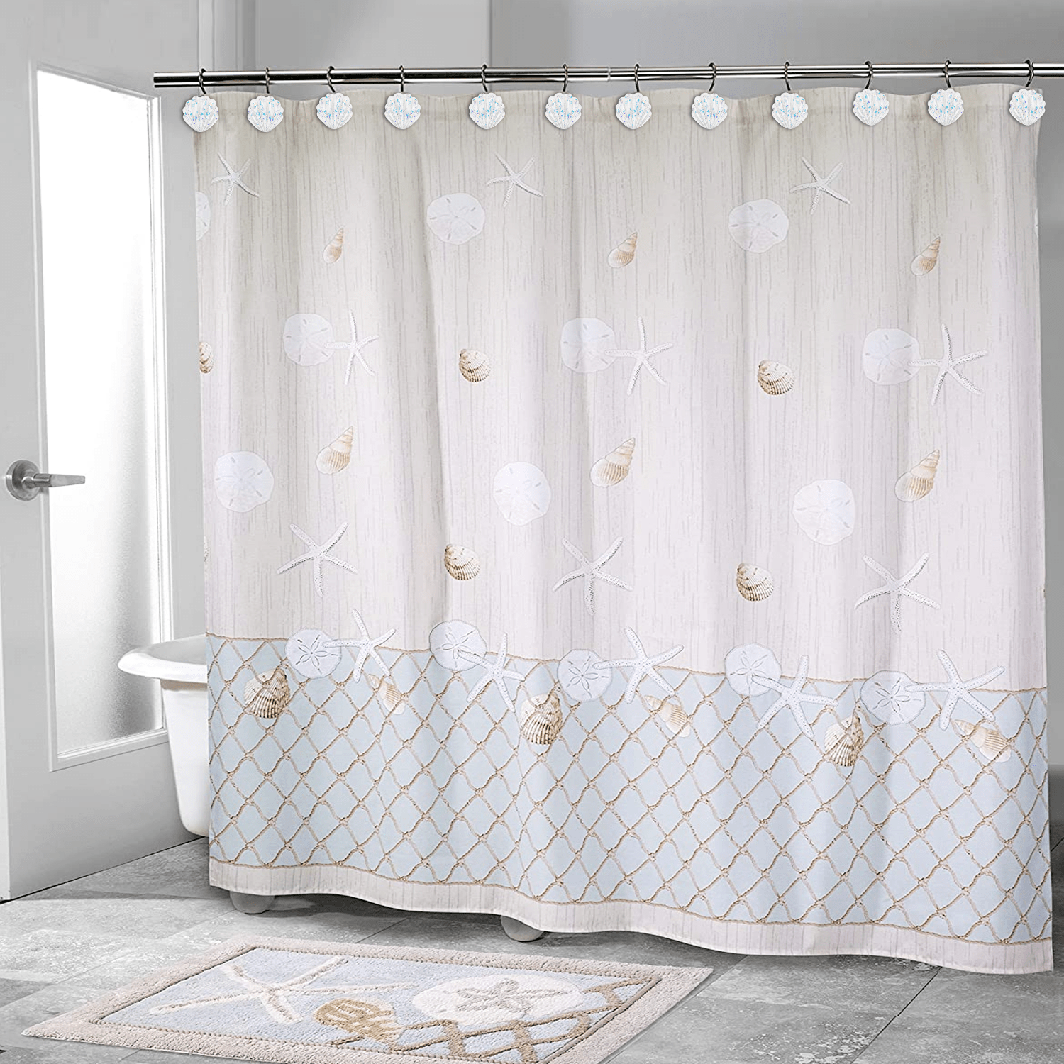 Shower Curtain Hooks Sparkling Starfish Seashell Resistant - Temu