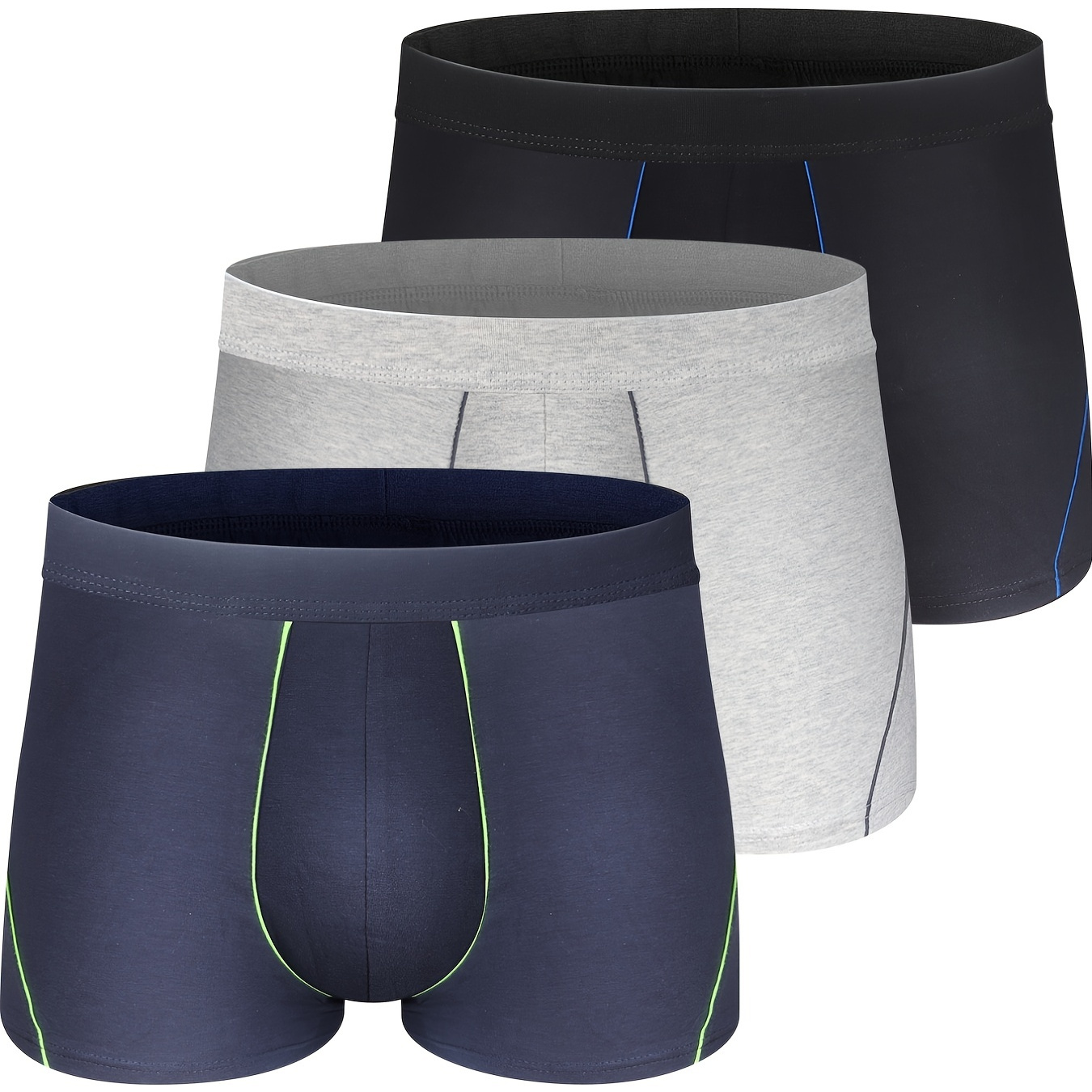 3pcs Men's Plain Color Boxer Briefs Breathable Elastic Underwear | Free ...
