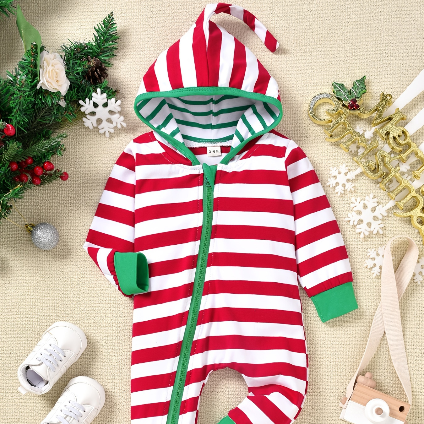 Baby Girls Cotton Striped Hooded Zip Up Jumpsuit Baby Clothes Free