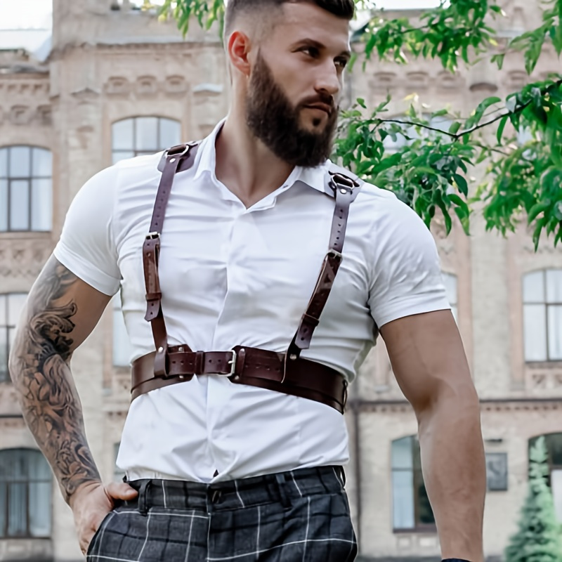 Men's Faux Leather Sexy Adjustable Belt Body Chest Harness Costumes ...