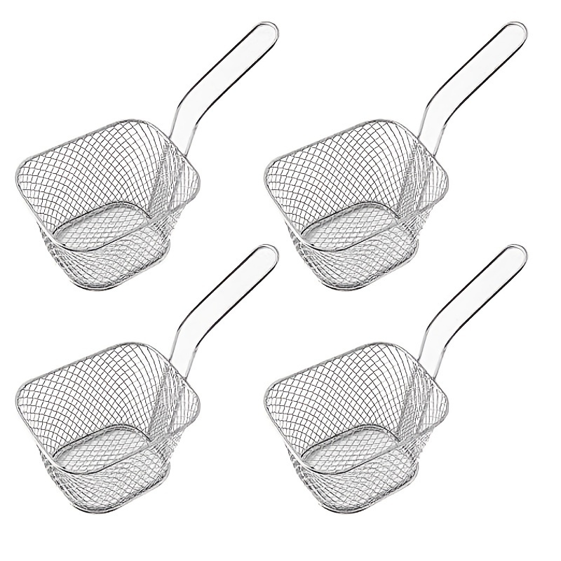 

4pcs Mini French Fry Chips Baskets Mesh, 4-inch Stainless Steel Square French Fry Basket, Kitchen Accessories