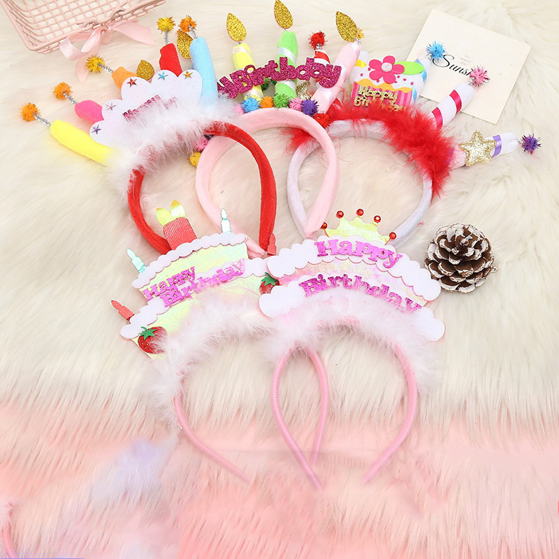 Cute Children's Birthday Candle Cake Headband, Happy Birthday Alphabet ...