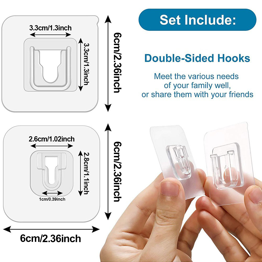 Double Sided Adhesive Wall Hook 20 Pairs,Punchless Magic Hooks Reusable  Transparent Printing Kit, Seamless High Performance Adhesive Hooks for  Bathroom and Kitchen : : Tools & Home Improvement